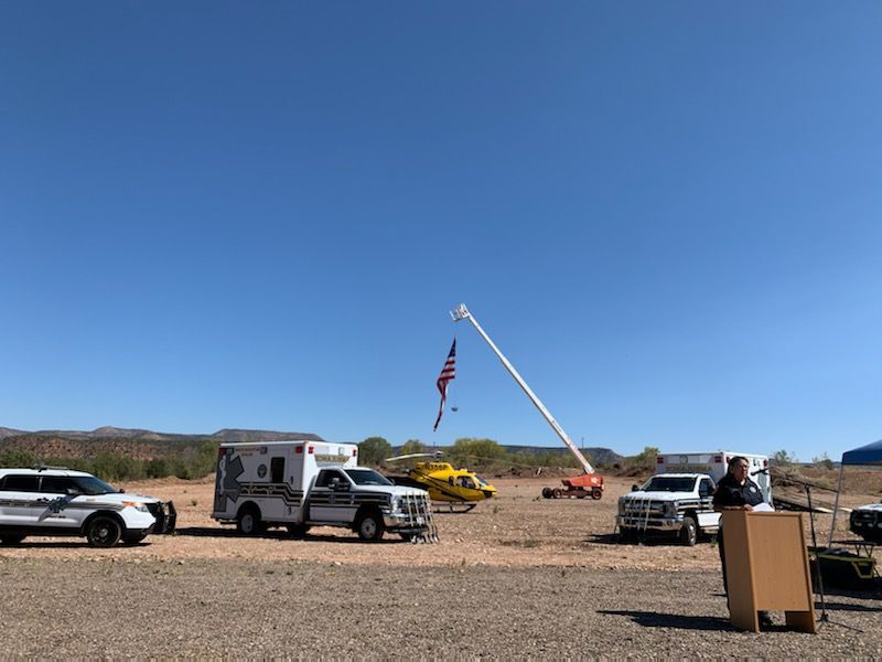 Emergency vehicles at the ground breaking site